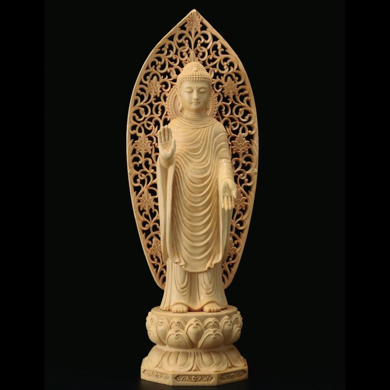 釈迦如来坐像 3寸 #334 像のみ 金彩無 お釈迦さま ◇白檀 木彫 仏像 釈迦