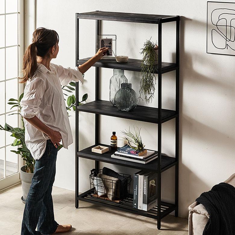 ELEMENTS オープンラック 5段 木製 アイアン 幅80cm 棚 ラック 木製