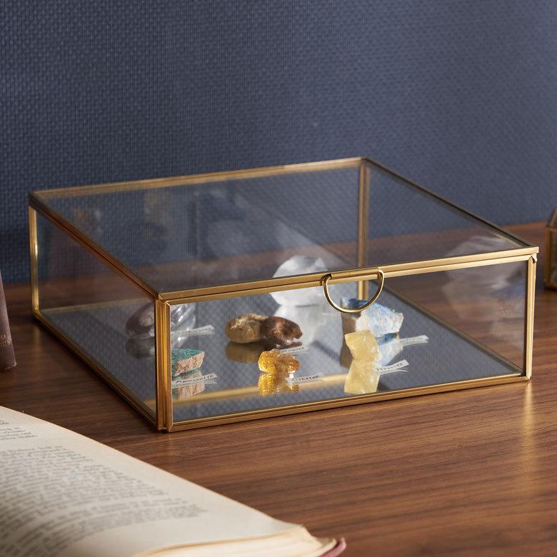 2点セット】アンティーク 真鍮 ガラス ジュエリーボックス 大と小の