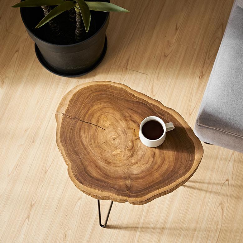 ELEMENTS サイド テーブル 切り株 天然 ウッド 無垢 チーク 高さ 約