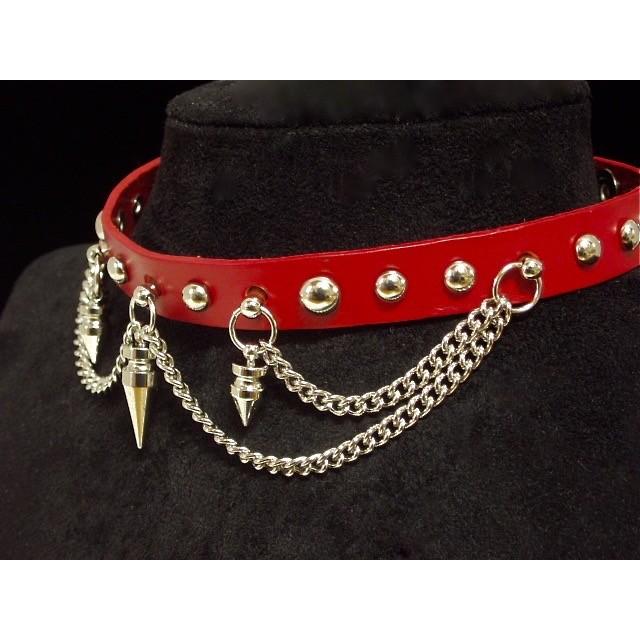 チョーカー 黒 スタッズ とんがり 赤 本革 ロック パンク シルバー