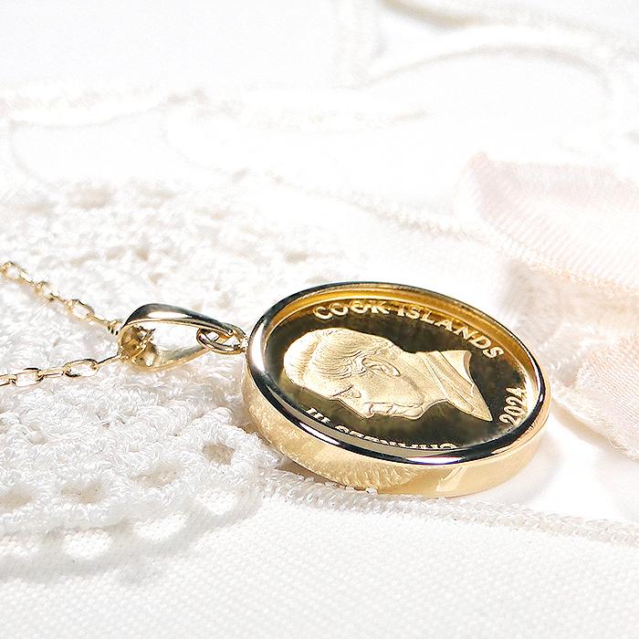 K24 K18 獅子 コイン ネックレス 1/20oz 保護ガラス付 送料無料