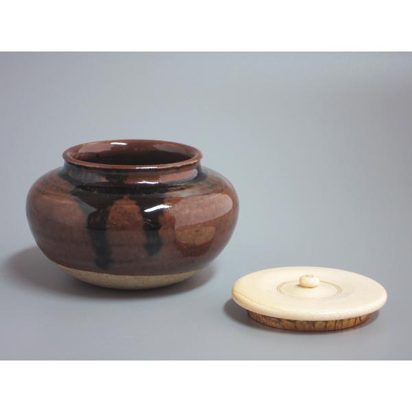 古瀬戸写内海茶入 加藤唐三郎造 金襴仕覆付（共箱なし／本体のみ