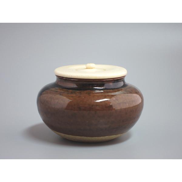 古瀬戸写内海茶入 加藤唐三郎造 金襴仕覆付（共箱なし／本体のみ