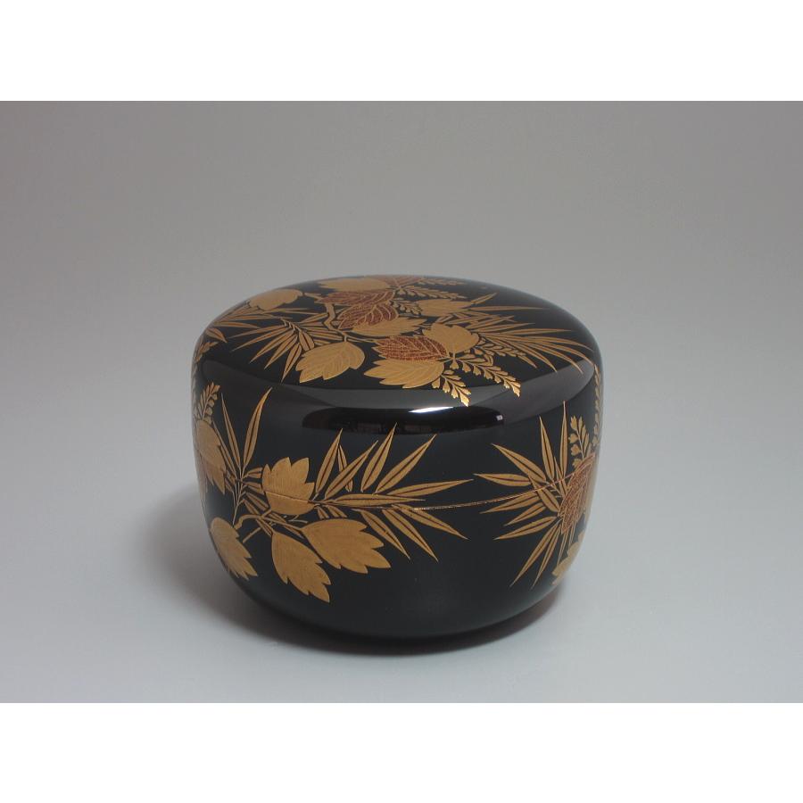 桐竹蒔絵黒平棗 鵬雲斎在判箱 岡田表寛造 共箱 : 茶道具商 越中屋