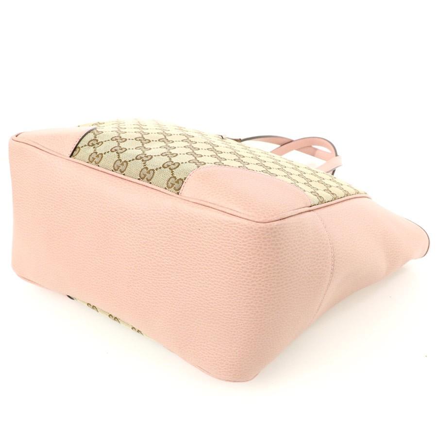 グッチ GUCCI ベージュ×ピンク キャンバス×レザー ショルダートート