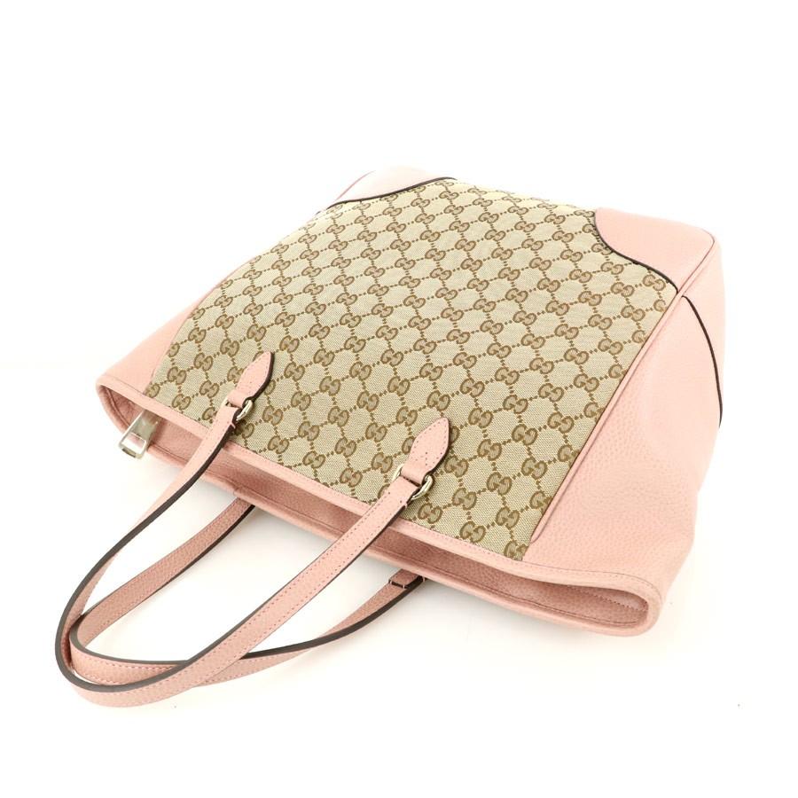 グッチ GUCCI ベージュ×ピンク キャンバス×レザー ショルダートート