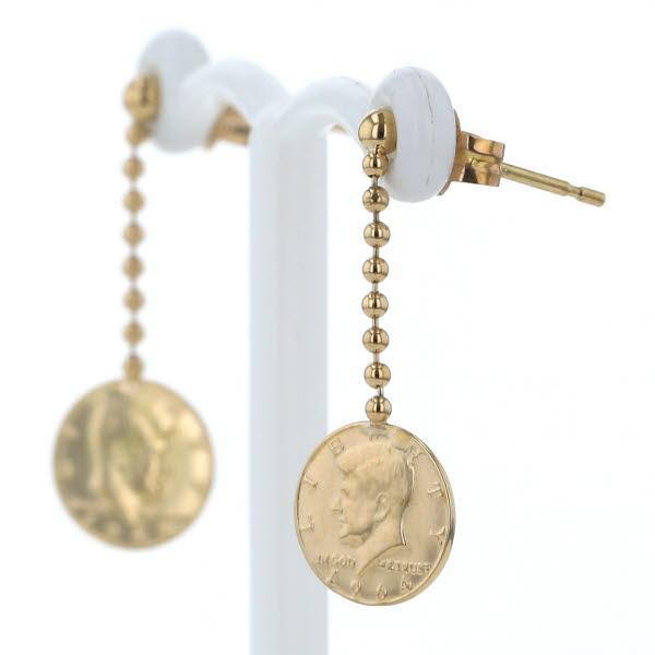 K18YG ピアス リバティコイン 金貨モチーフ エリザベス2世 ケネディ