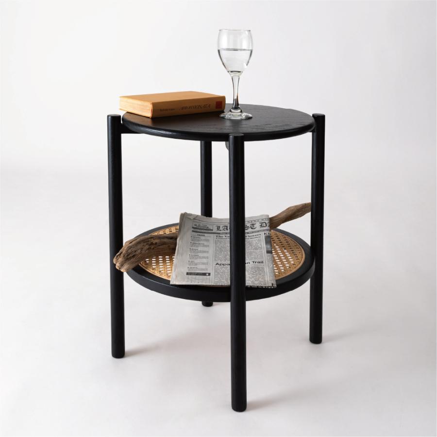 黒い円形座卓 木製丸テーブルスコープ東屋