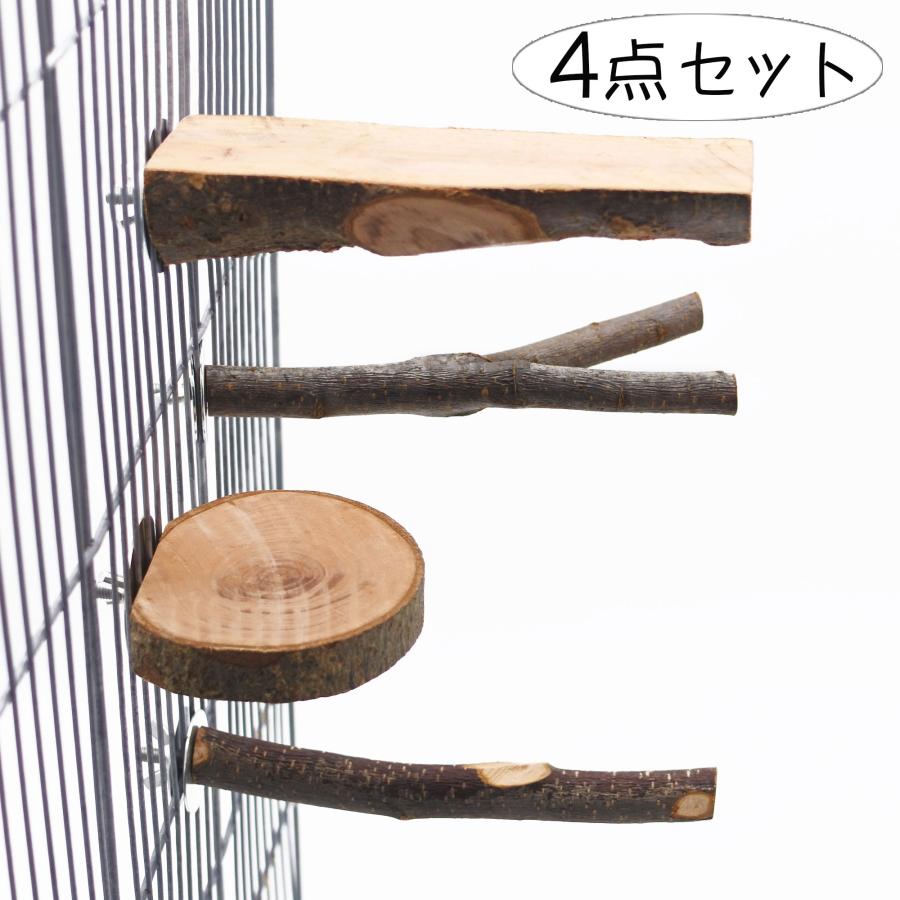 インコ 文鳥 小型 中型インコ 止まり木 4点 セット ステップ 鳥用