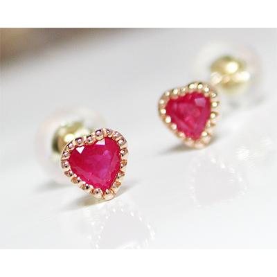 ルビー ハート ピアス ピンク ゴールド 3mm K10PG ピンクゴールド