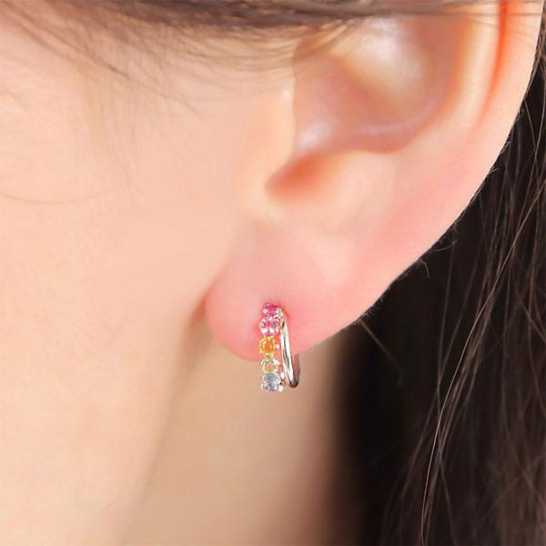 マルチストーン ピアス K10WG 10k 10金 ホワイト ゴールド マルチ