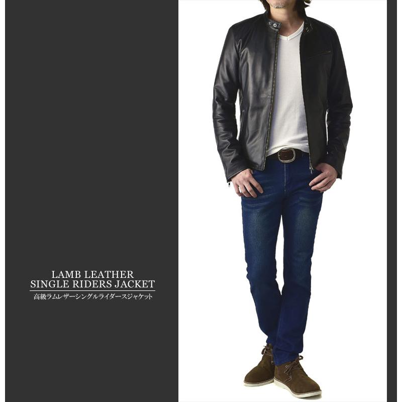 FLAG ON CREW ラムレザー ライダースジャケット メンズ 本革 シングル