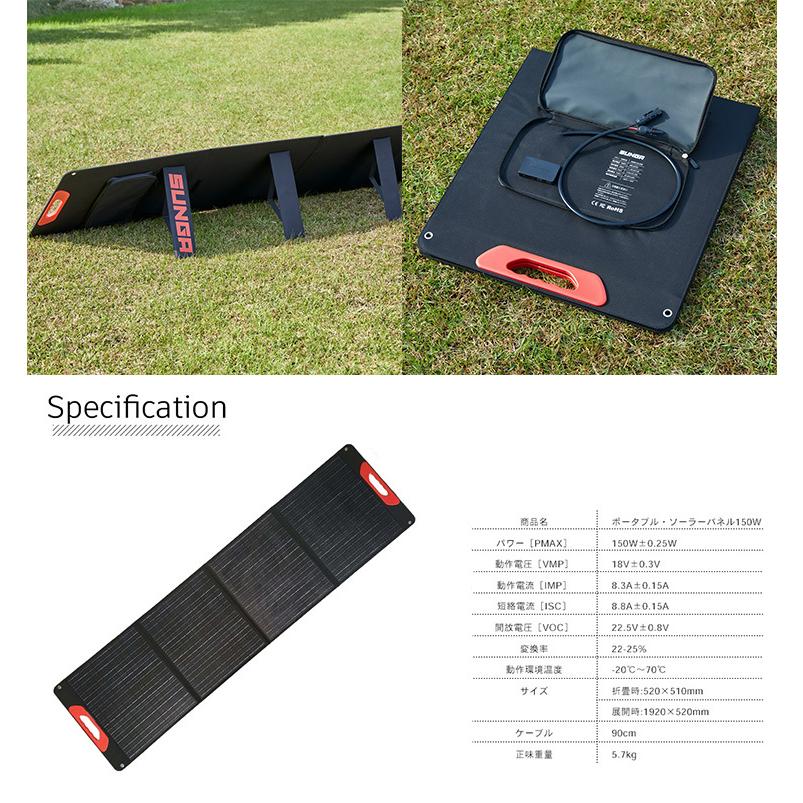 SUNGA ポータブルソーラーパネル 150W セット 防災 ポータブル電源