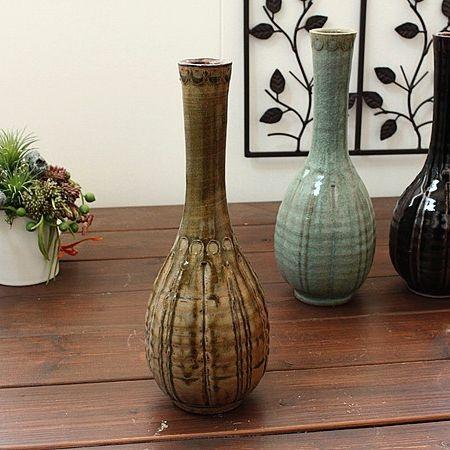 ⭐︎ 手作り陶器の楕円形花瓶 大きめです ⭐︎ 手作り陶器の楕円形花瓶