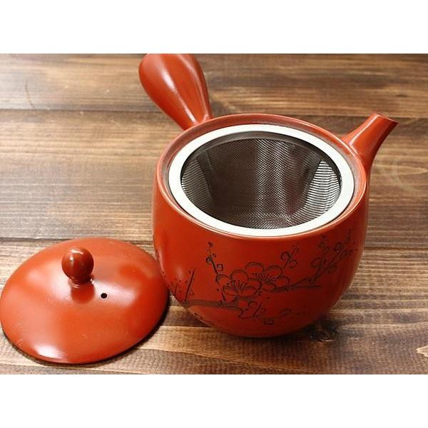 常滑焼 朱泥急須 梅 ※ステンレス製茶漉し付き (和食器 ポット 茶器 朱