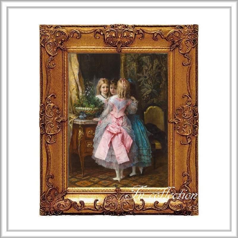 ロココ額絵 中世ヨーロッパ貴族 ゴールドダブルフレーム W65cm H55cm