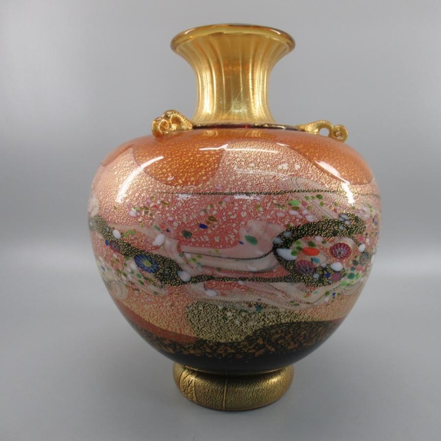 黒木国昭 作 金彩象嵌「光琳」花器 共箱付き 壺 プラチナ象嵌 ガラス