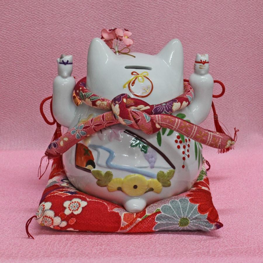 招き猫 置物 商売繁盛 招き猫の置物 貯金箱(猫舎 新花バンク 小)N3