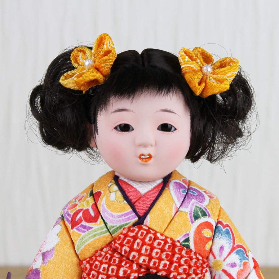 市松人形 木目込み 6号 ガラスケース入り 京染め市松人形(黄色)FUKU-R4