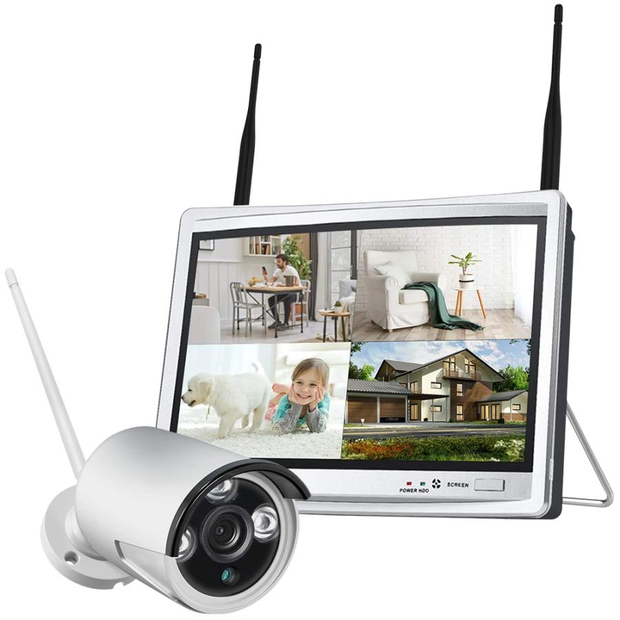 ワイヤレス防犯システム 12インチモニター付きNVR＋カメラ1台 カメラ