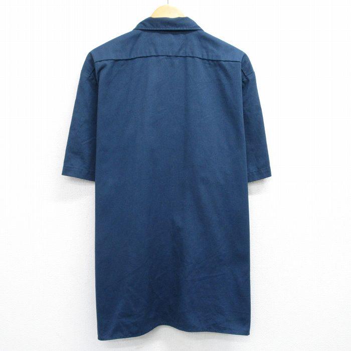 90s SOULFLY Dickies 半袖ワークシャツ XL ネイビー刺繍ロゴ ブラック