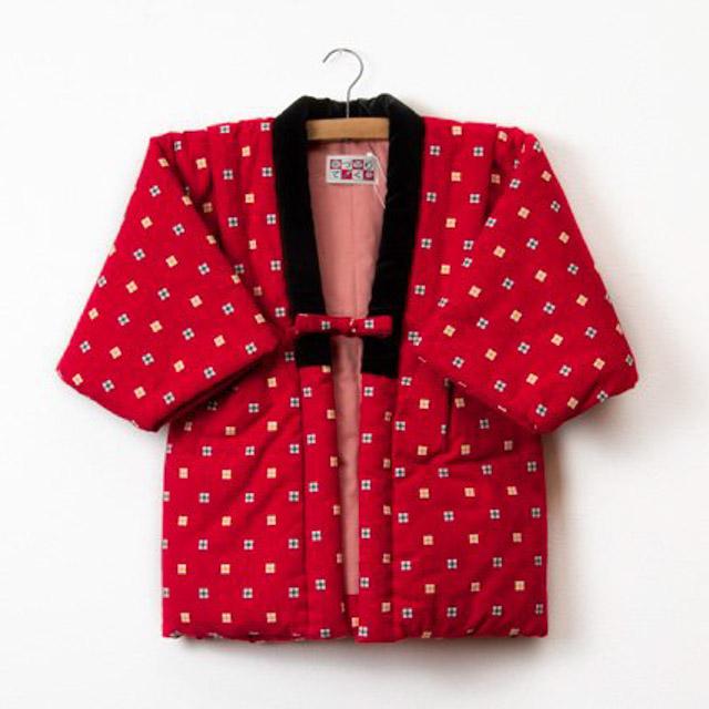 宮田織物 綿入れ半纏 子供袢天 （半纏）赤2 100 cm : FRANK暮らしの