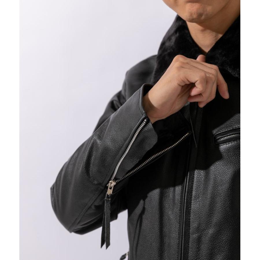 フリーダムレザー 革ジャン メンズ 本革 襟ボア付 シングルライダース