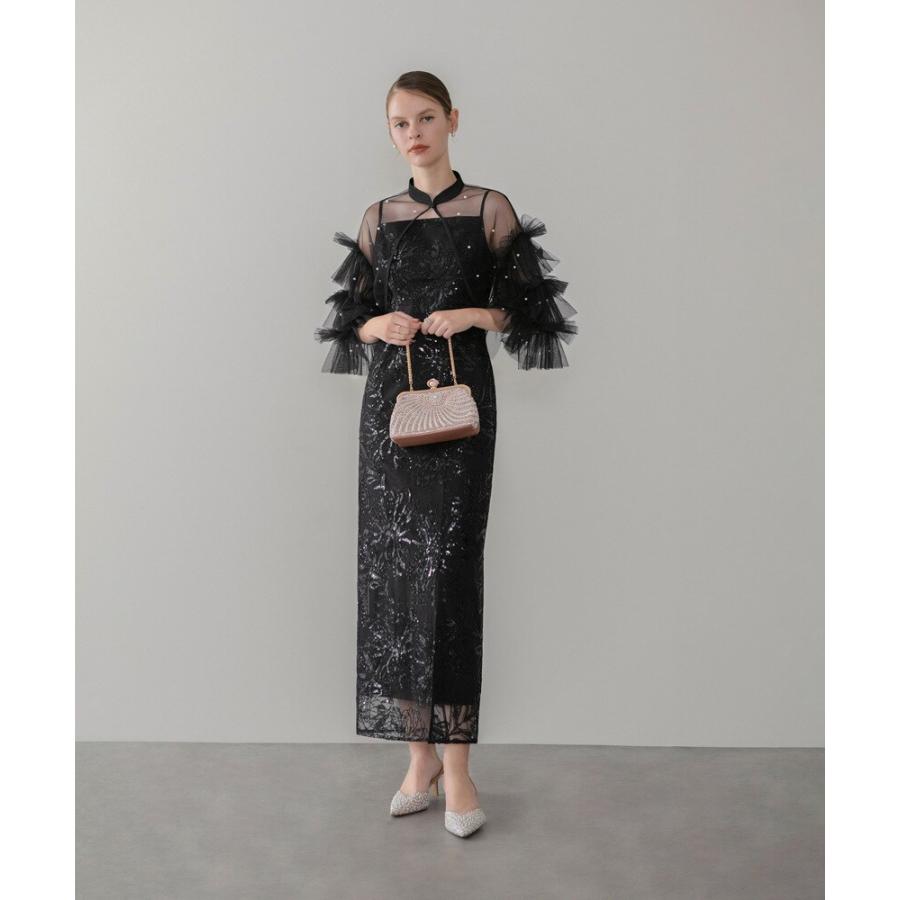 パールフリルチュールボレロレイヤードIラインワンピースドレス