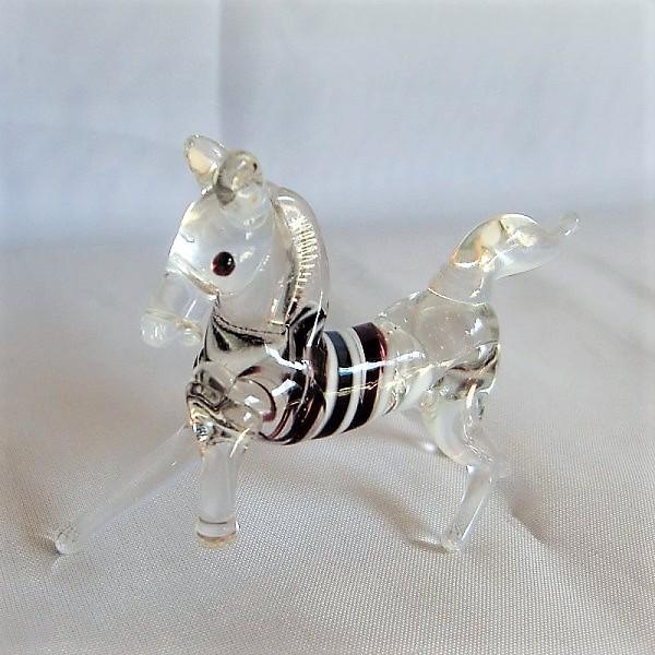 ガラス細工 動物 馬 インテリア雑貨 ミニチュア 置物【シマウマ
