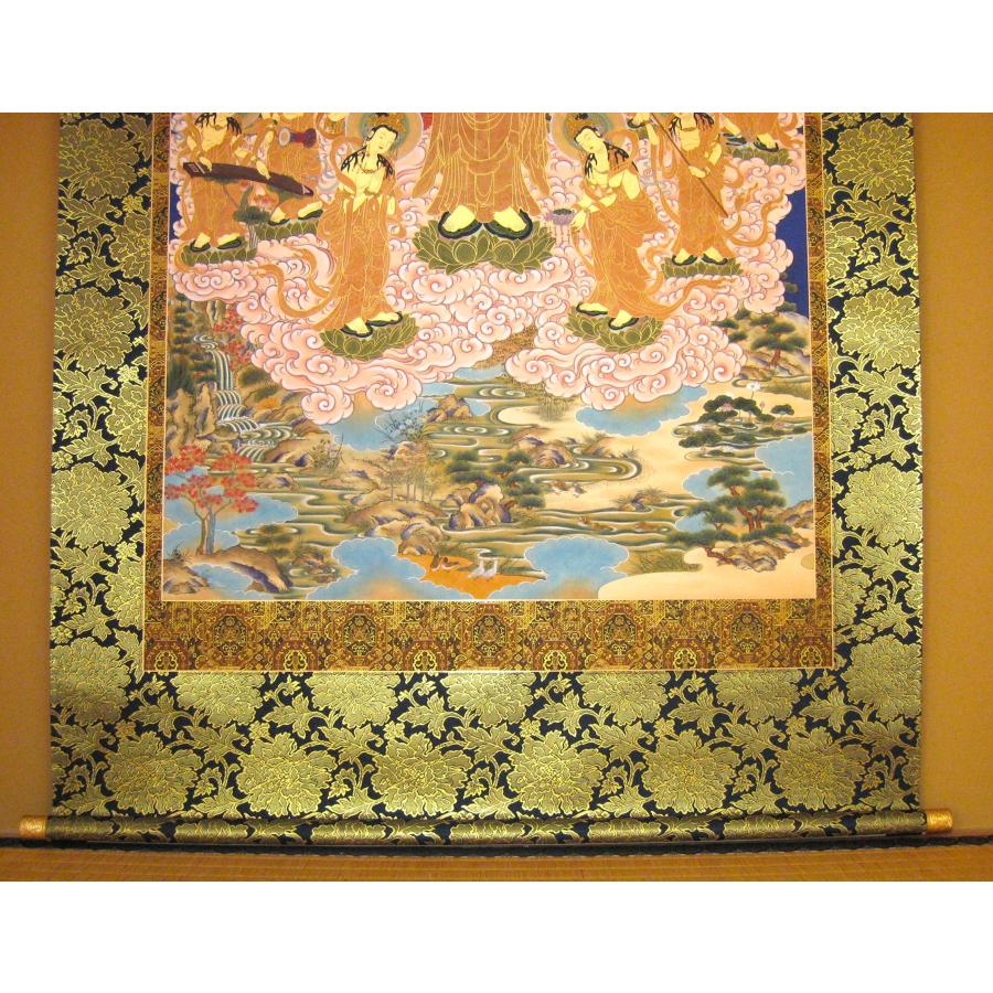 掛け軸 阿弥陀三尊廿五菩薩来迎図 山越春紀 (真筆・新品) : 掛け軸の