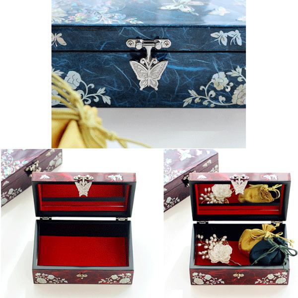 韓国螺鈿 螺鈿漆器 螺鈿 高級 宝石箱 花 蝶 ジュエリーボックス 16cm