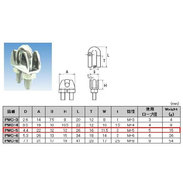 水本機械製作所 ステンレス プレス ワイヤークリップ 5mm 用 PWC-5