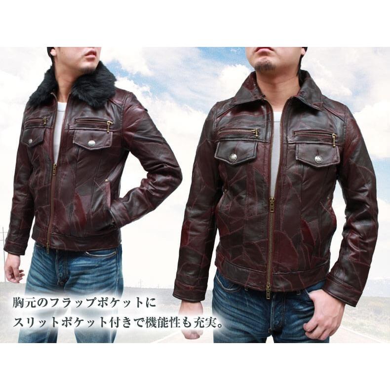 ラム革 パッチワーク 革ジャン Gジャンタイプ メンズ レザージャケット