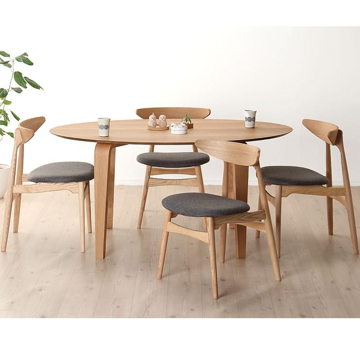 くつろぎの木製ダイニングテーブル 150cm楕円 ダイニングテーブル5点