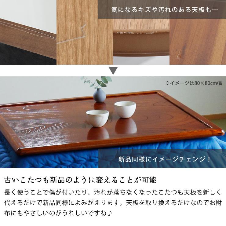 コタツ天板・こたつ天板単品 正方形 75cm角 木製（両面ケヤキ材