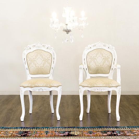 チェアー 椅子 アンティーク ひじ無し 猫脚 ホワイト 白 姫家具