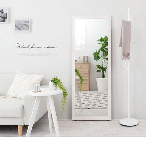 木製全身鏡 ホワイト 大きめ