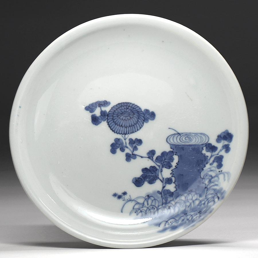 皿□染付花唐草文 江戸期 古伊万里 松竹梅 大皿 飾り皿 桐箱 時代物