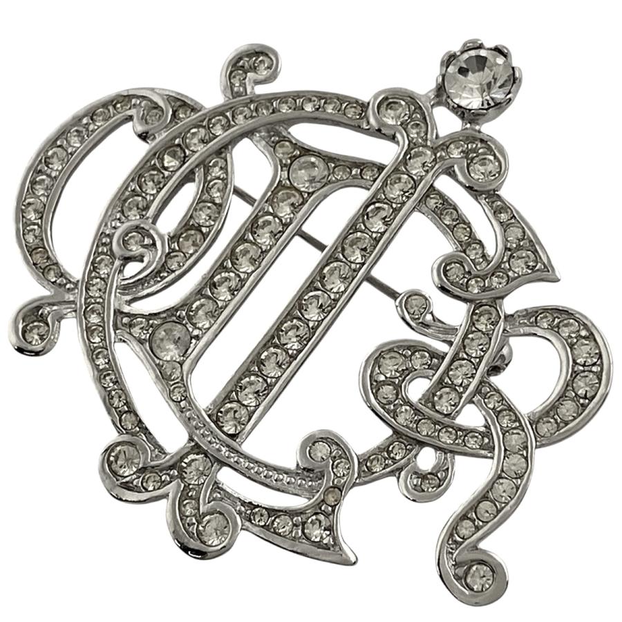 Christian Dior ロゴブローチ ストーン シルバーカラー ディオール