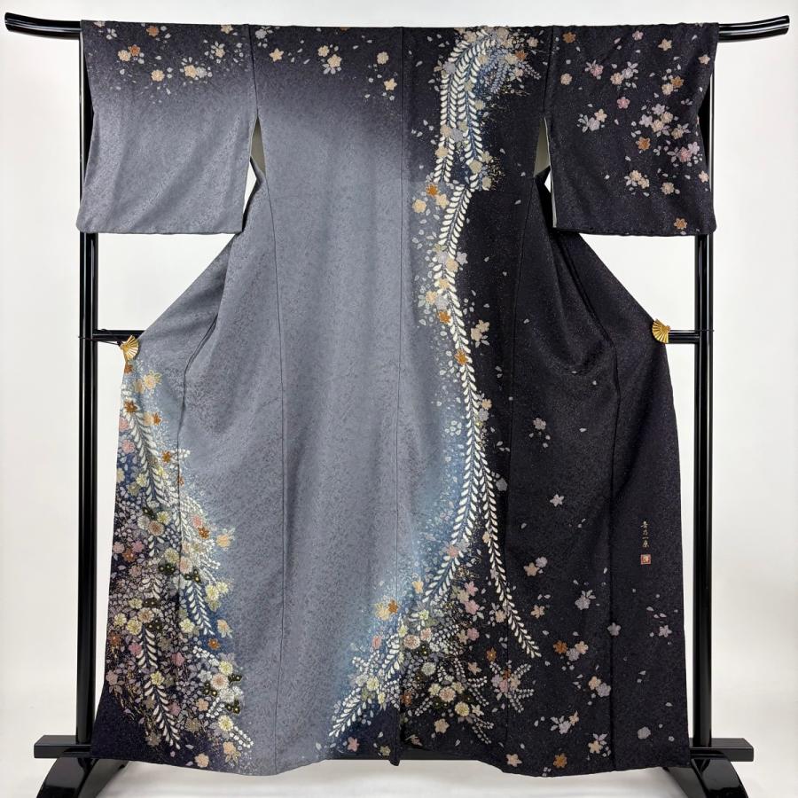訪問着 身丈161cm 裄丈68cm L 袷 吉乃一廉 落款あり 辻が花 銀通し