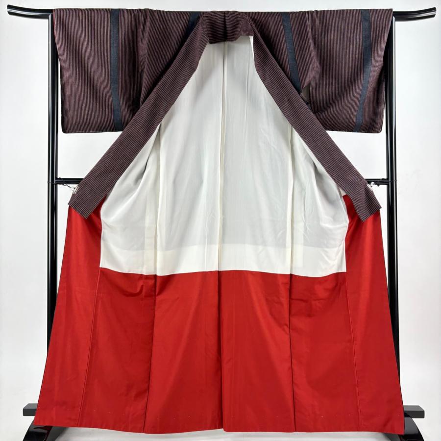 結城紬 身丈165.5cm 裄丈66.5cm M 袷 本場結城紬 証紙あり 縦縞 亀甲絣