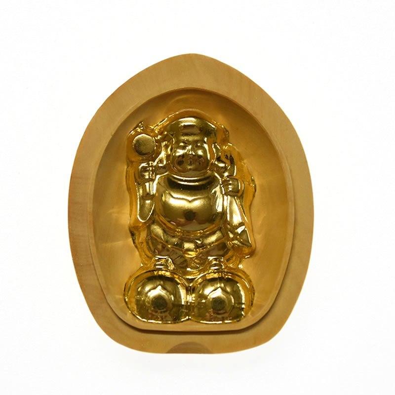 開運招福 木彫り香合仏/懐中仏 【大黒天】金箔押し 柘植（つげ）縦5.7