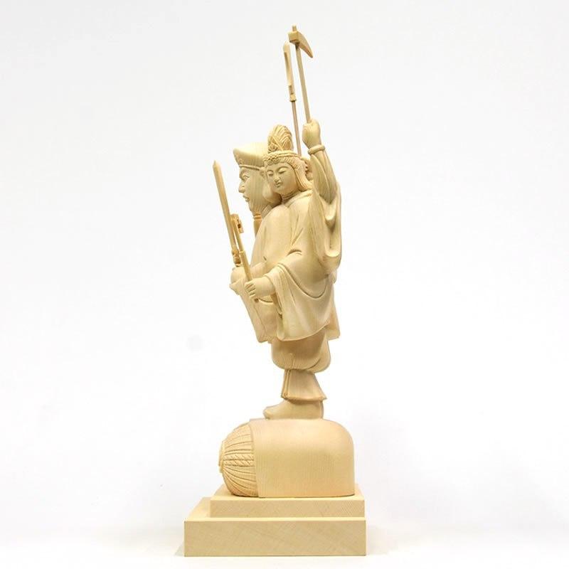 木彫り仏像 【三面出世大黒天】桧木 立5.0寸 総丈33cm 比叡山形三面