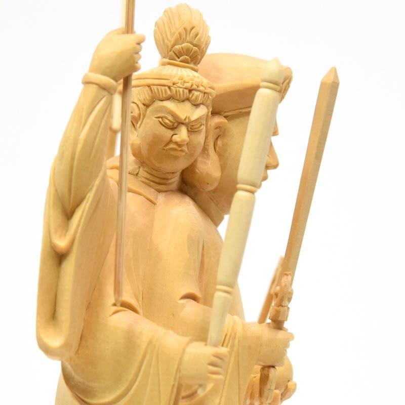 木彫り仏像 【三面出世大黒天】桧木 上彫 立5.0寸 総丈33cm 比叡山形