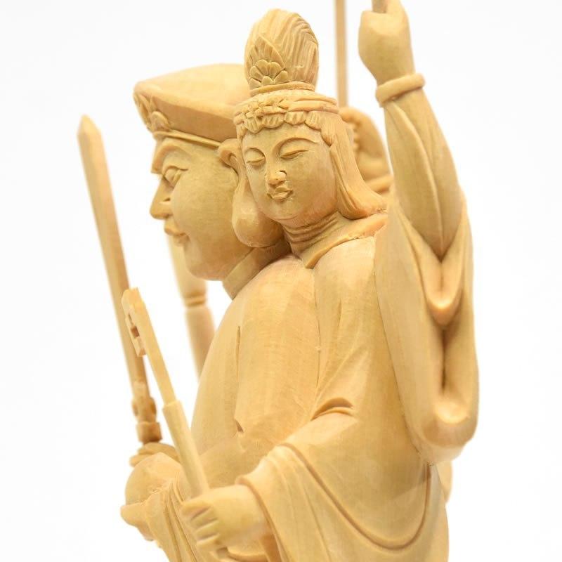 木彫り仏像 【三面出世大黒天】桧木 上彫 立5.0寸 総丈33cm 比叡山形