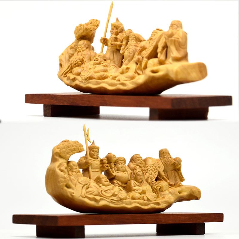 木彫り 七福神 開運招福 木彫り 仏像 柘植一本彫【七福神】 幅約15cm