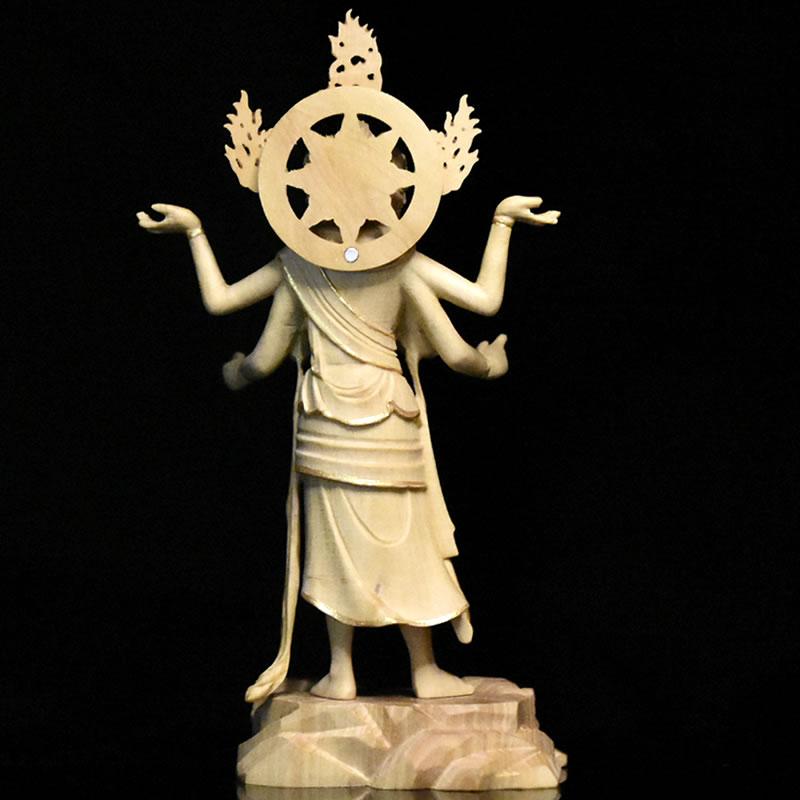 木彫り仏像-小仏 三十三間堂形【阿修羅像】 柘植 金泥仕様 模造作品