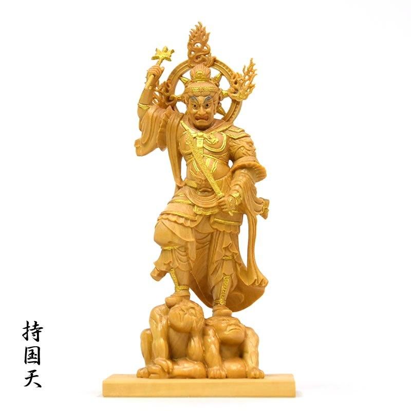 木彫り仏像-小仏 東寺形【四天王】セット 柘植金泥仕様 総高12.5cm