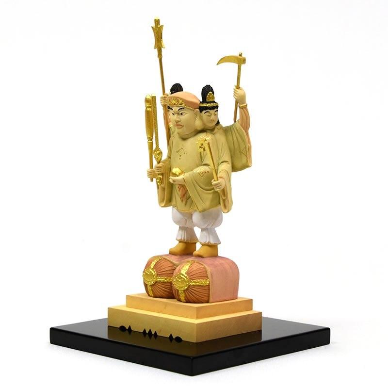 木彫り仏像 【小仏】柘植三面出世大黒天 淡彩色 比叡山形三面大黒天
